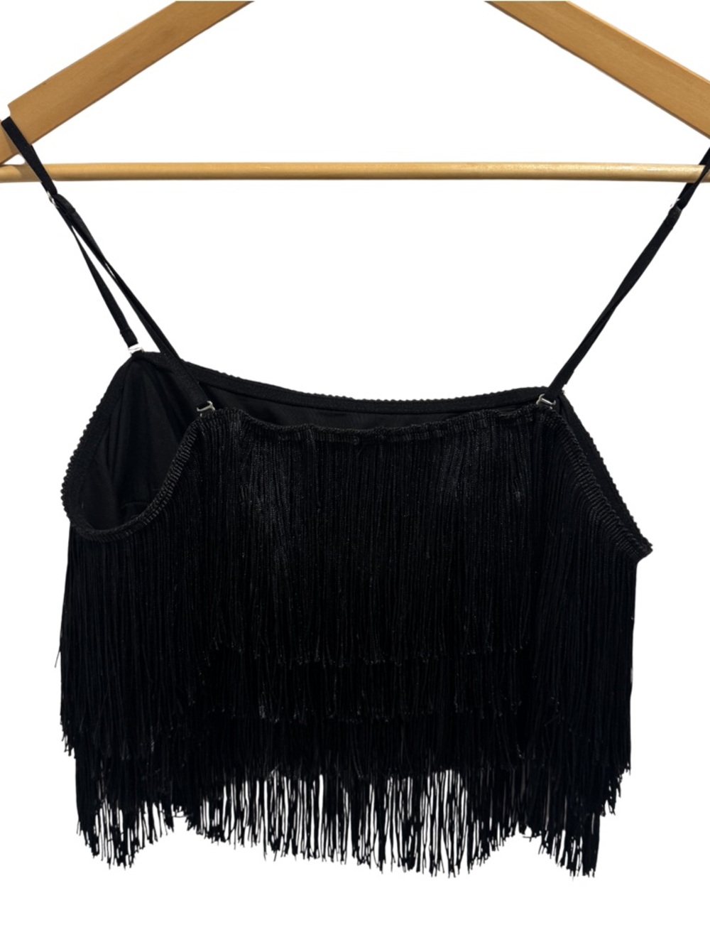 Free People Intimately Black Fringe Crop Cami Tank Top Size Large Boho Festival - Picture 2 of 6